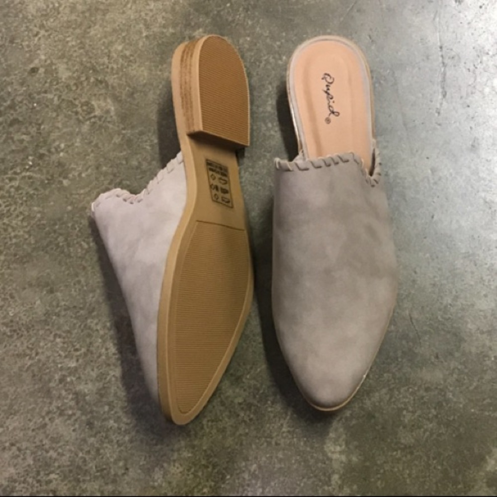 Taupe stitch detail mule ballerina flats - Picture 4 of 8